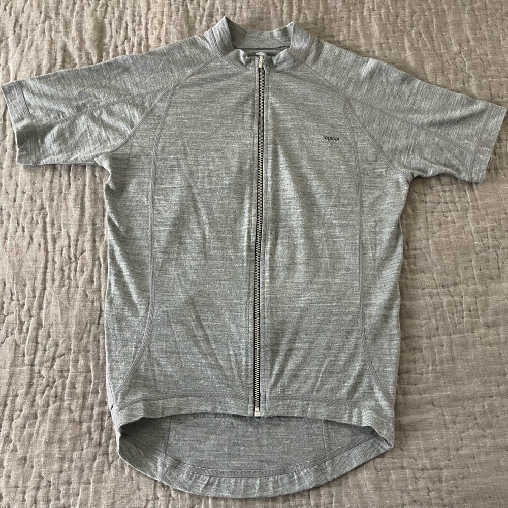 Cyclelogical Heather Gray Cycling Jersey Merino Wool Blend Small Unisex Short Sl